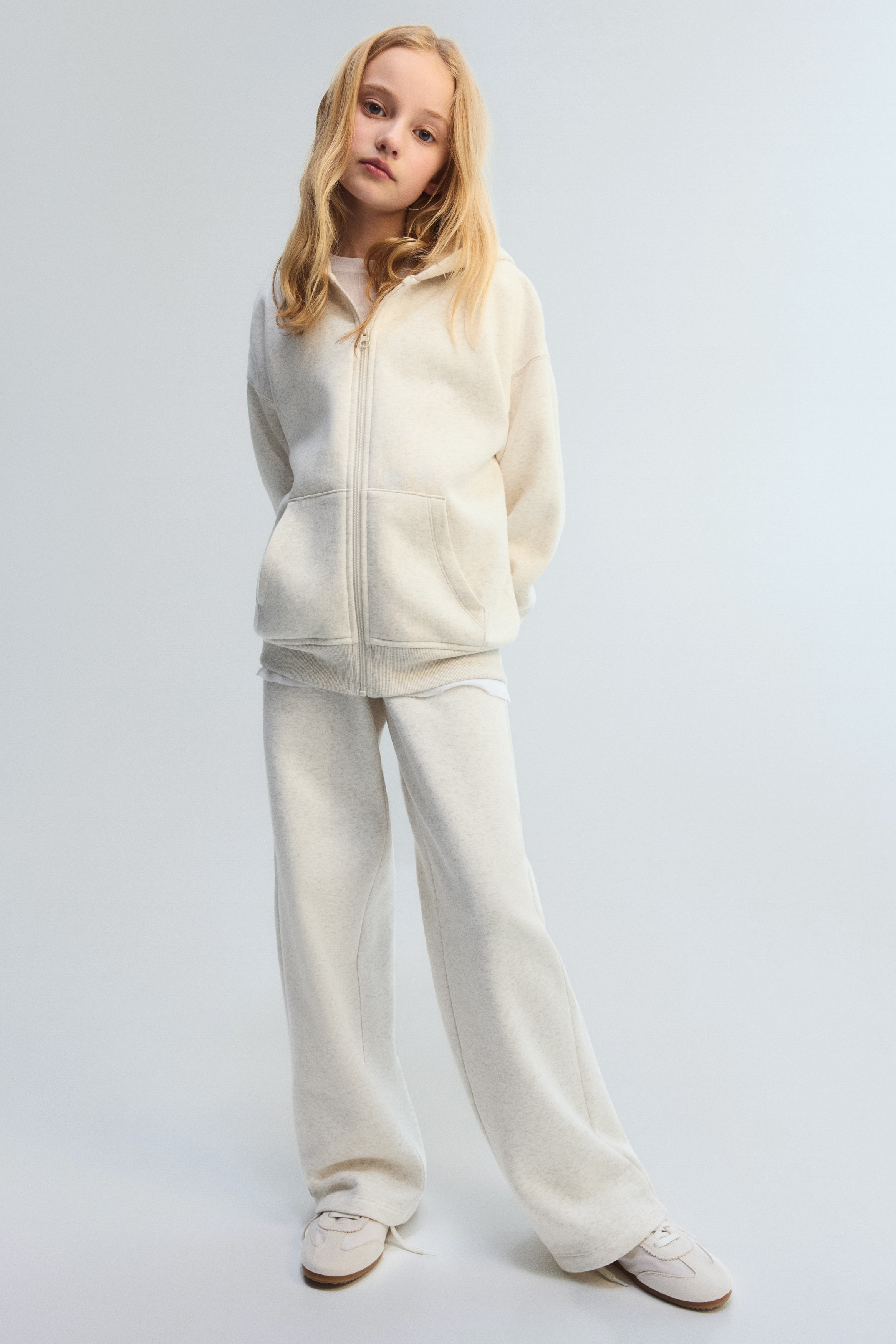 Quần jogger cotton có mặt trái chải xù - Màu be nhạt đốm/Màu đen/Màu xám nhạt đốm