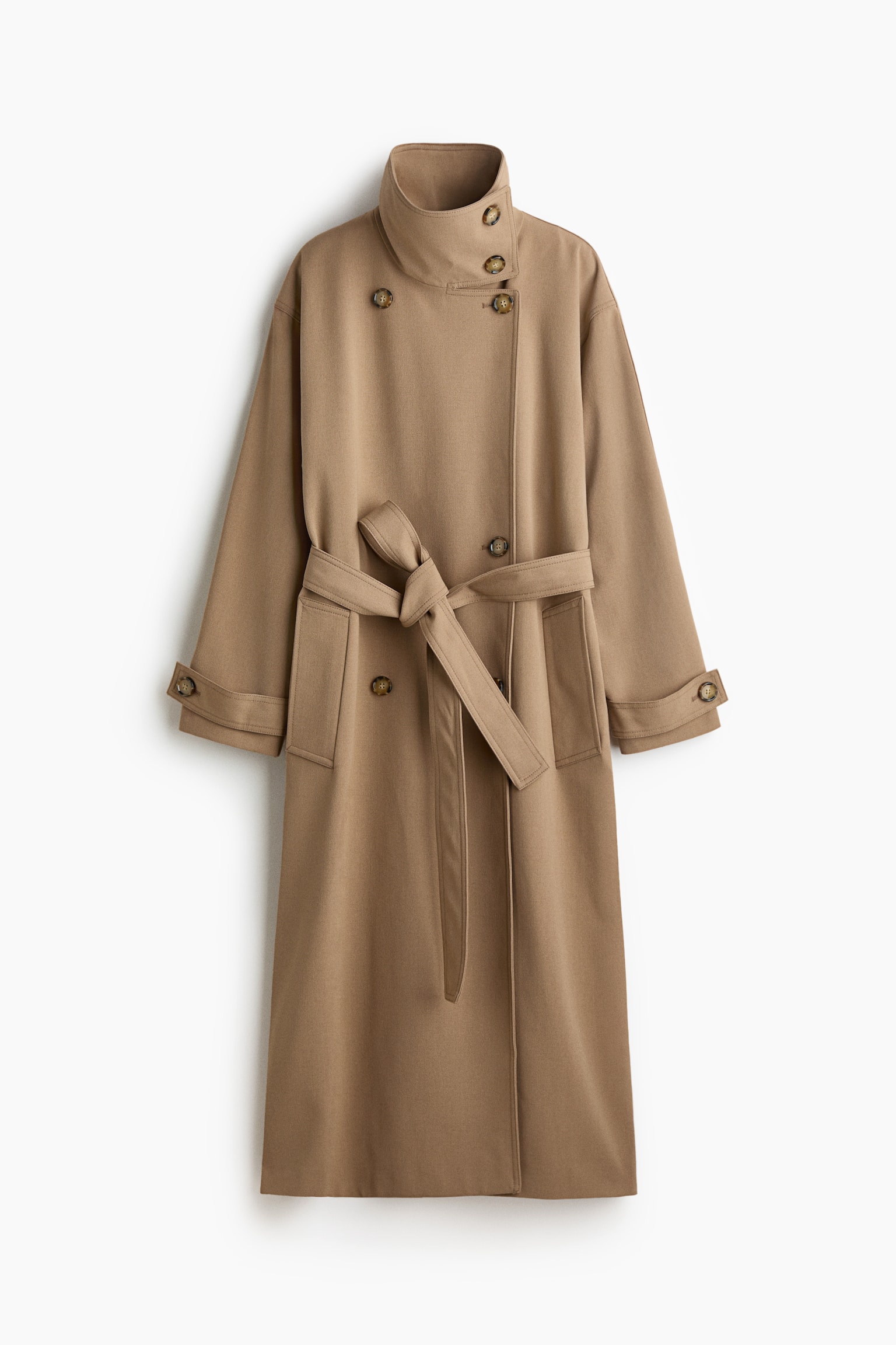 Женское пальто H&M Oversized Twill Trench, цвет: Бежевый — фото 1