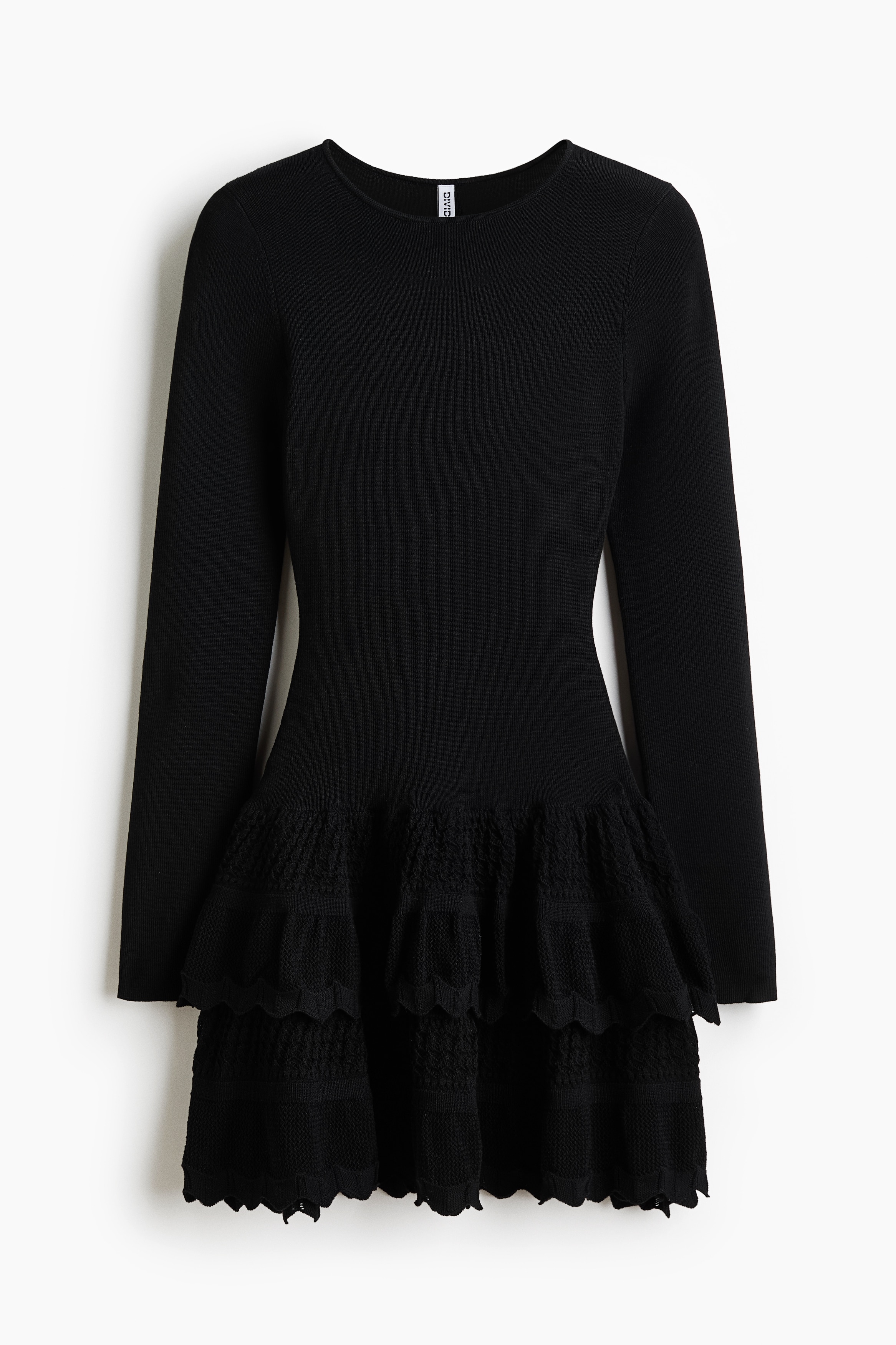 Tiered-skirt dress - Black/Light yellow/Dark blue