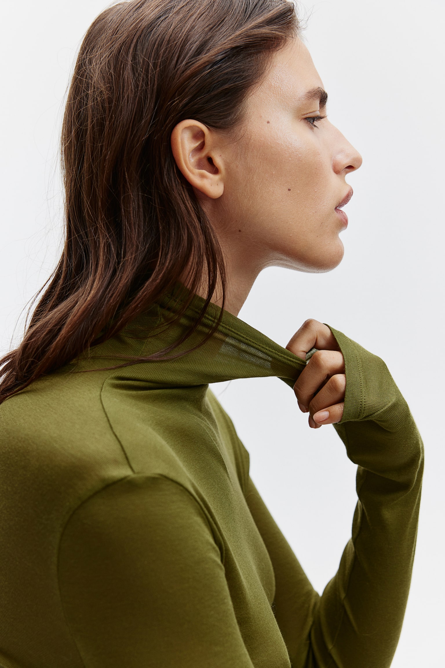 Pima cotton turtleneck top - Olive green/Beige/Cream/Dark grey/Dark beige/Burgundy - 3