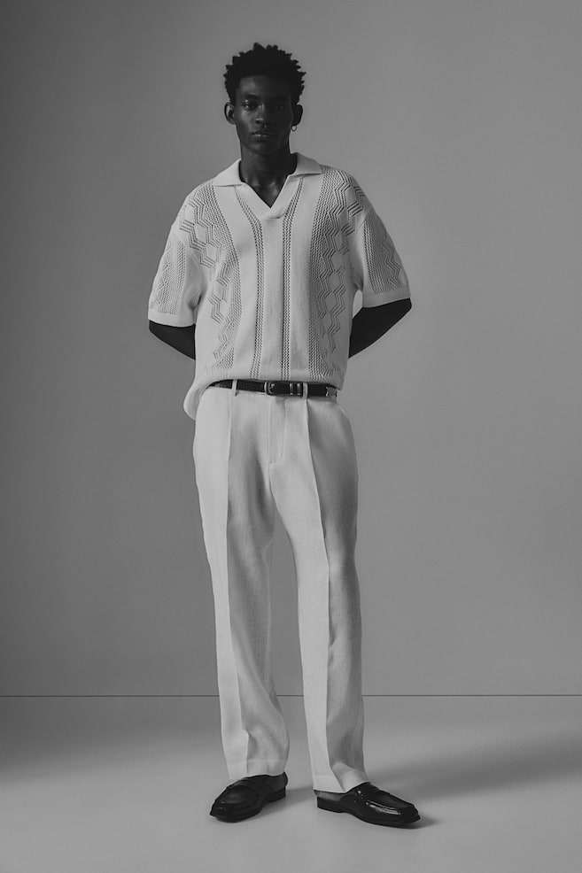 Relaxed Fit Linen Suit Pants - White/Black/Dark beige - 1