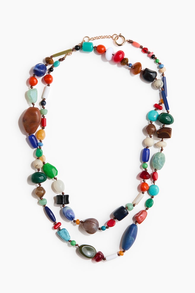 Long beaded necklace - Bright blue/Bright green - 1