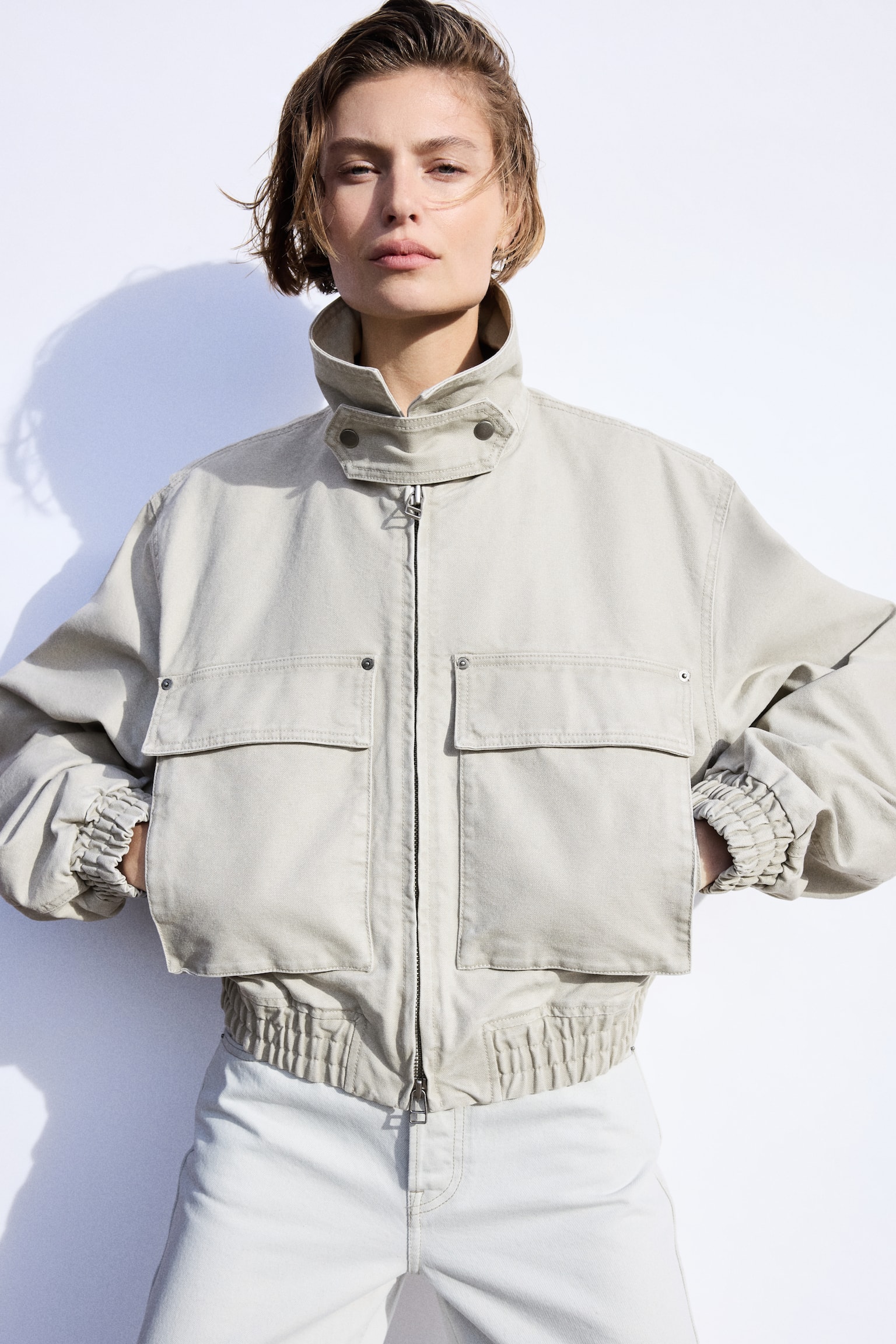 Padded canvas jacket - Beige - 3