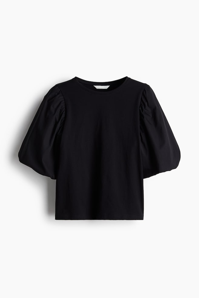 Balloon-Sleeved Top - Black/White/White/leopard print - 1
