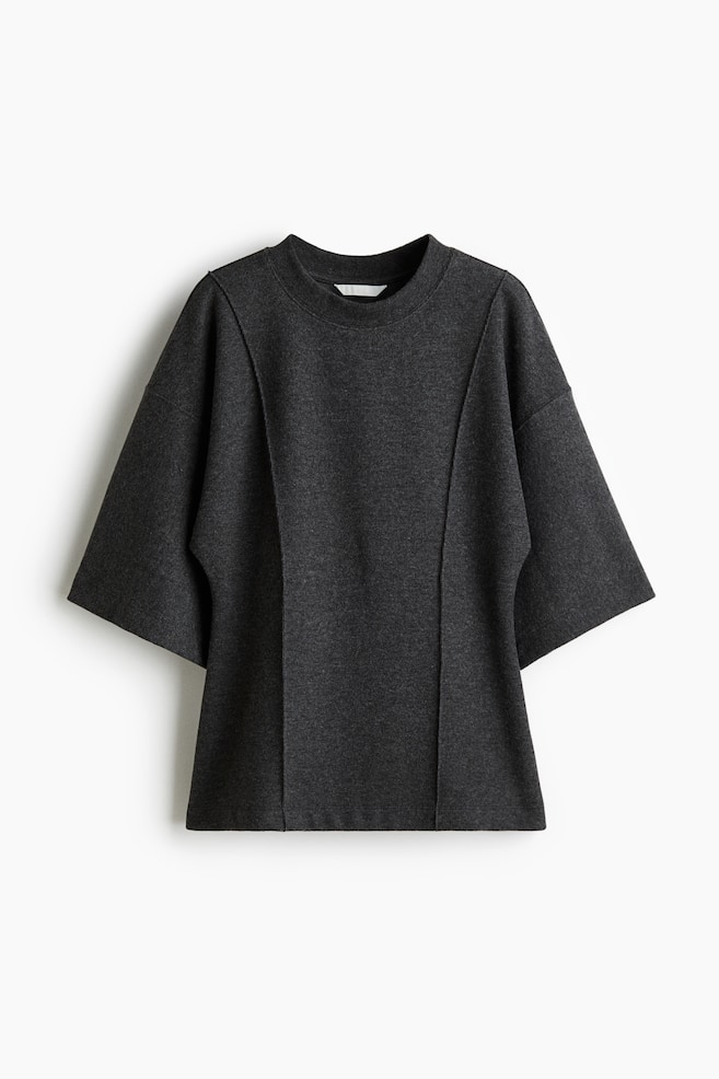 Loose-fit fine-knit top - Dark grey marl/Light beige marl/Mole - 1