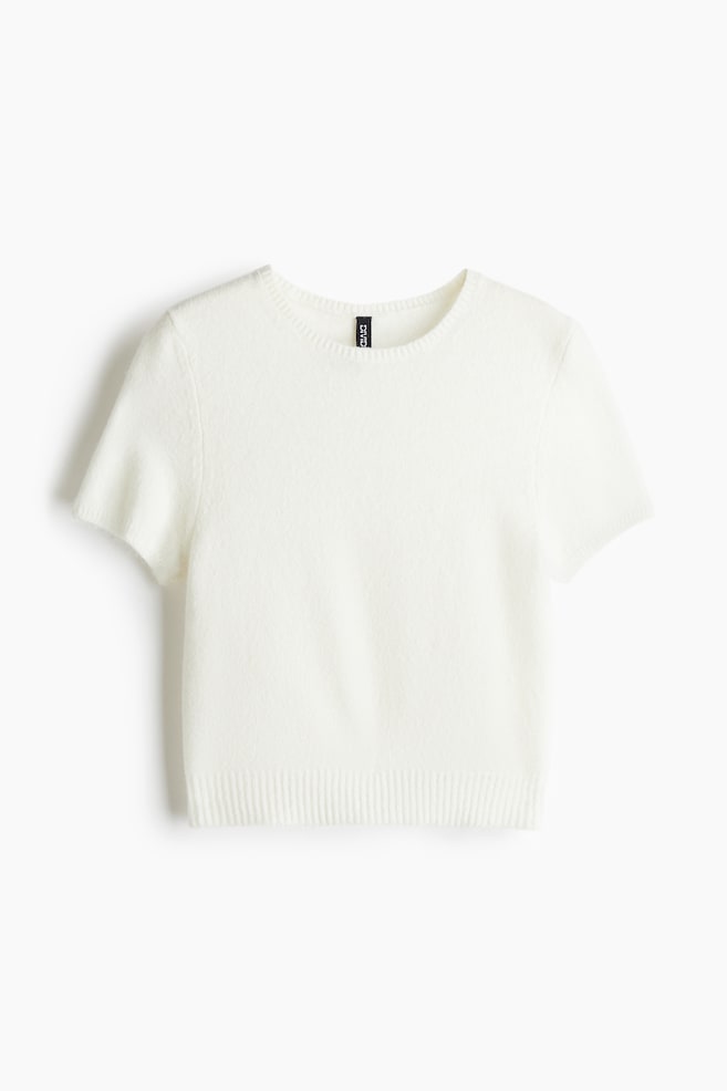 T-shirt in maglia fine - Crema/Nero/Beige scuro mélange - 1