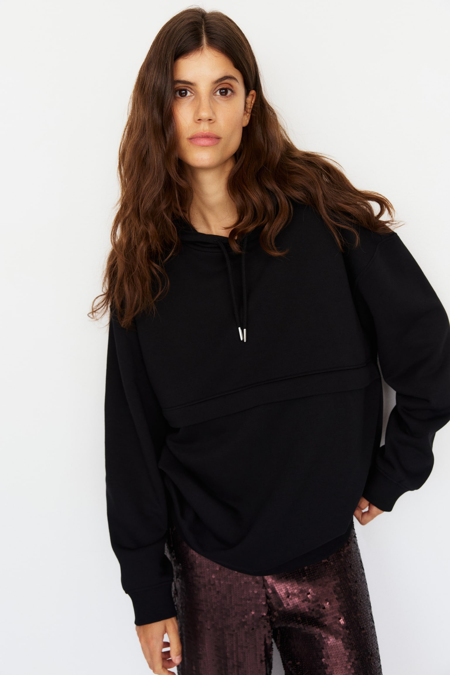 MAMA Before & After Nursing hoodie - Black/Light grey marl - 1