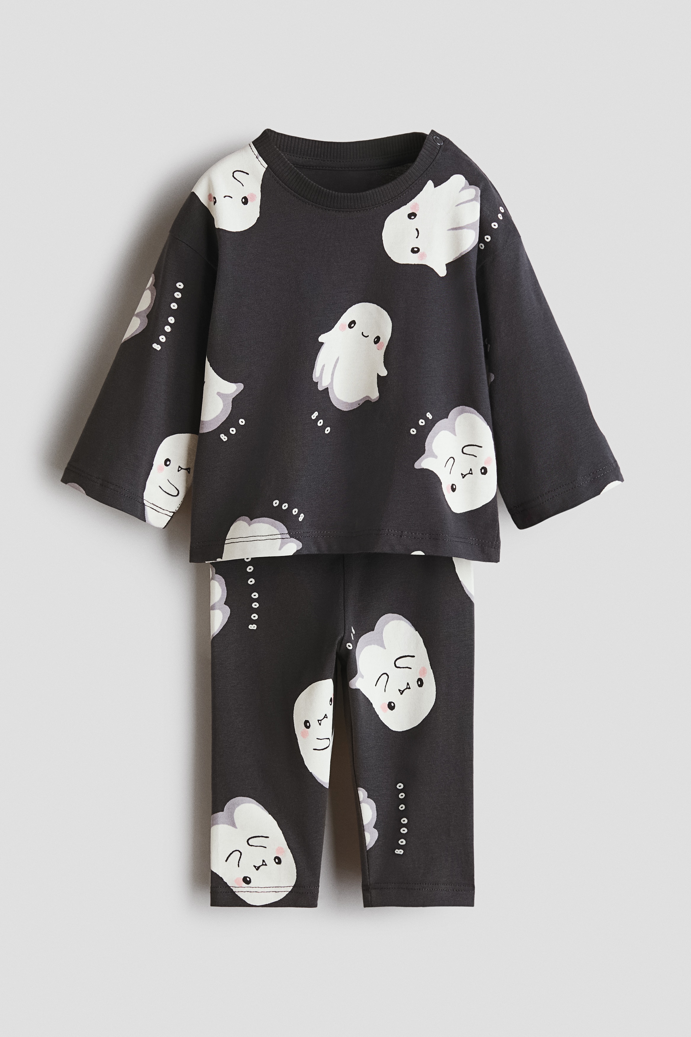 2-Piece Printed Cotton Set - Dark gray/ghosts/Light beige/pumpkins/Black/skeleton