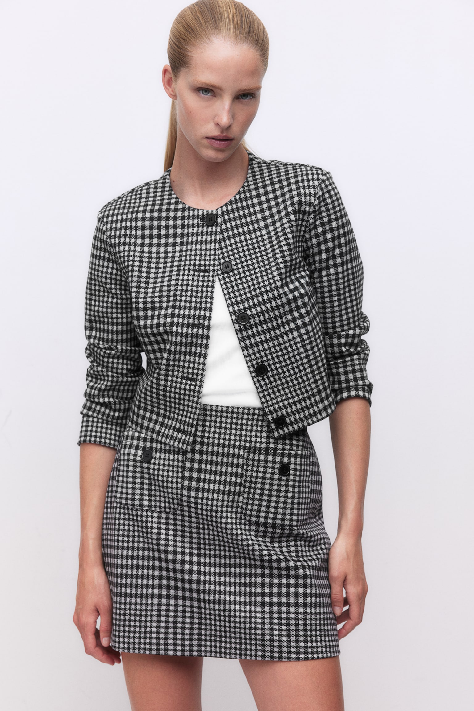 Pocket-detail mini skirt - Black/Checked - 1