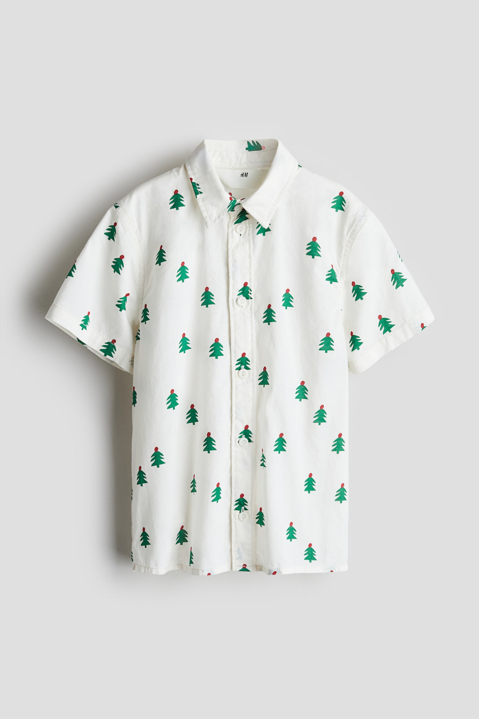 Short-sleeved cotton shirt - White/Christmas trees/Black/Candy canes - 1