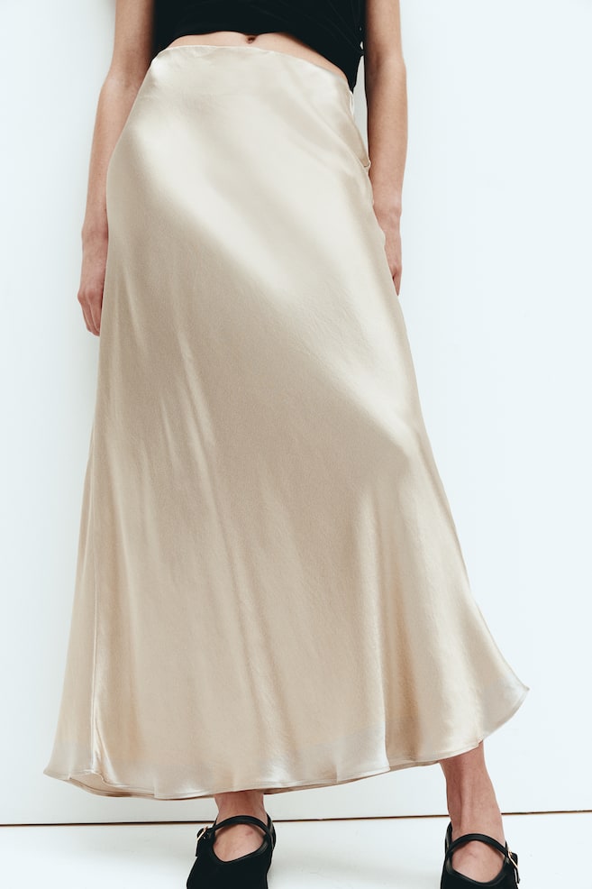 Satin maxi skirt - Light beige/Black/Silver-coloured - 5