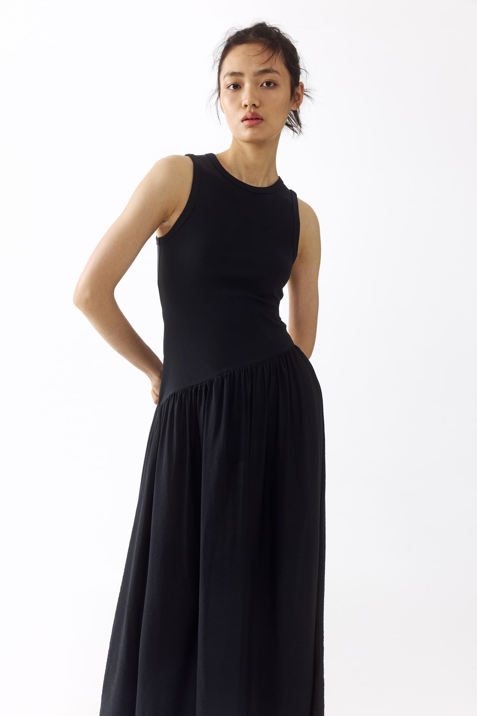 Flared-skirt dress - Black - 4