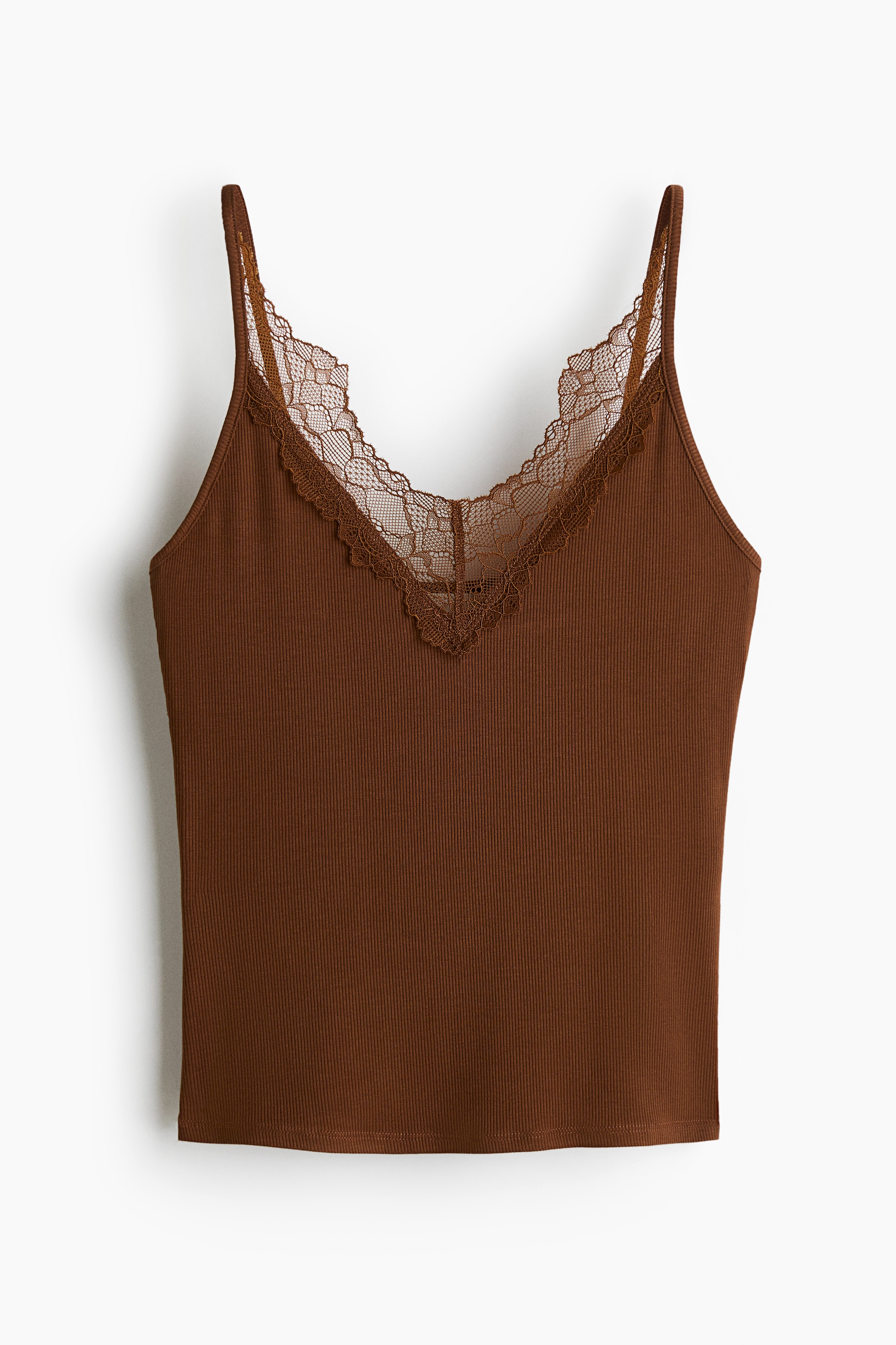 Lace-trimmed strappy top-Brown