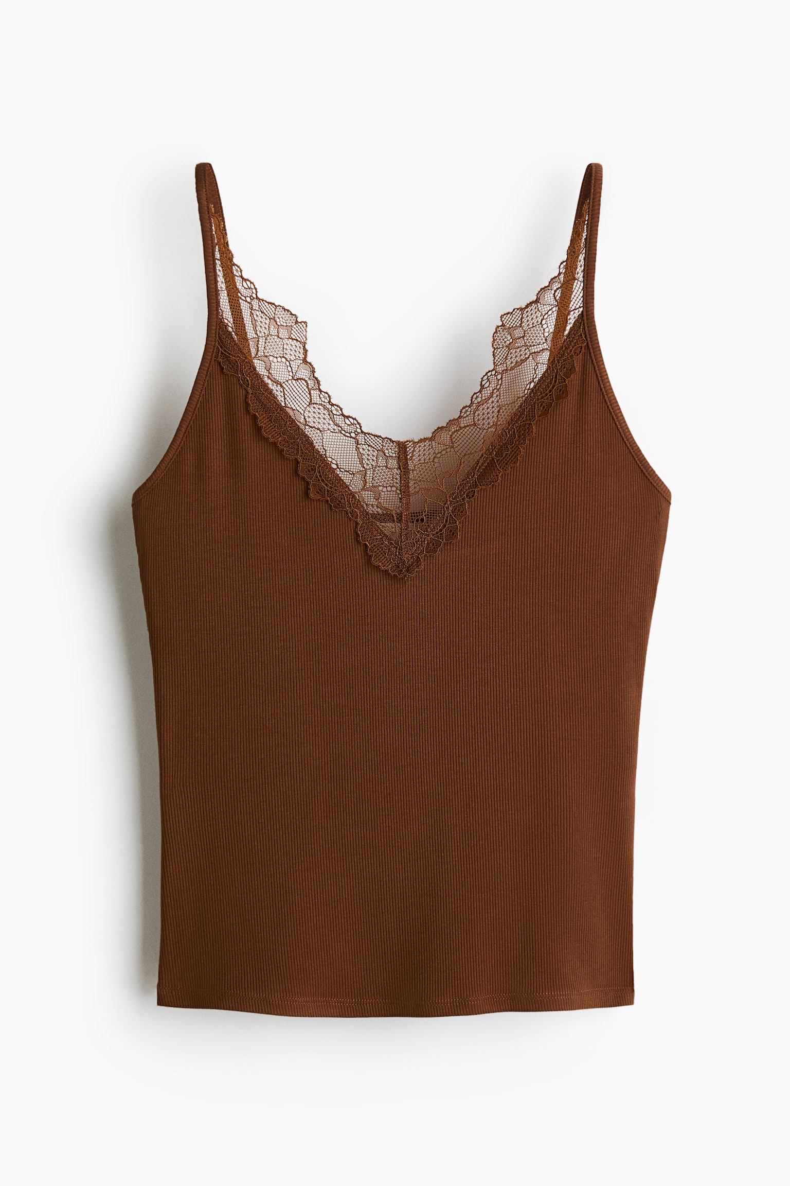 Lace-Trimmed Camisole Top - Brown/White/Black/Dark purple