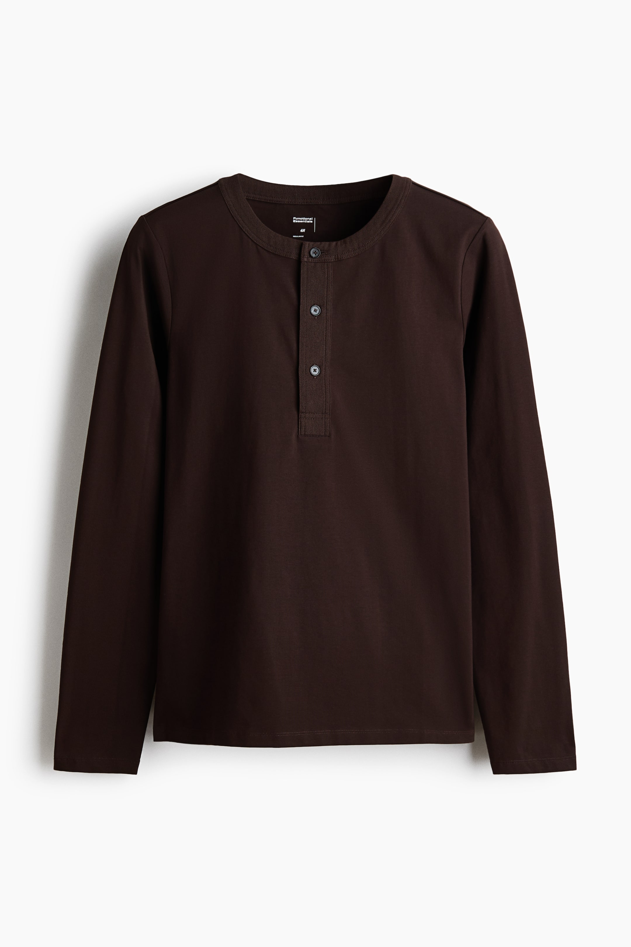 View larger image: Four-way Stretch Regular Fit Henley top - Dark brown - Men | H&M 1