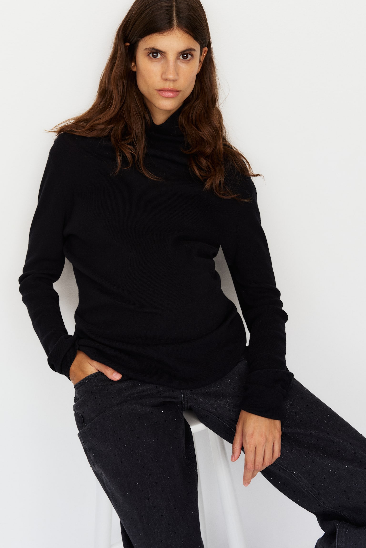 MAMA Wide jeans - שחור משופשף - 5