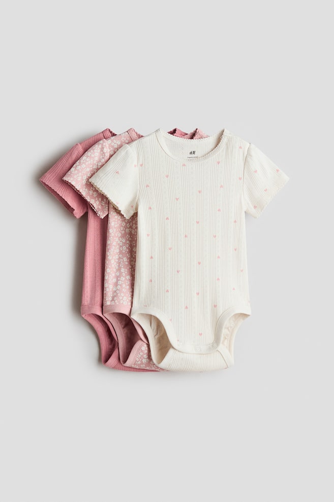 Pack de 3 bodies de algodón - Rosa/Floral/Beige/Floral - 1