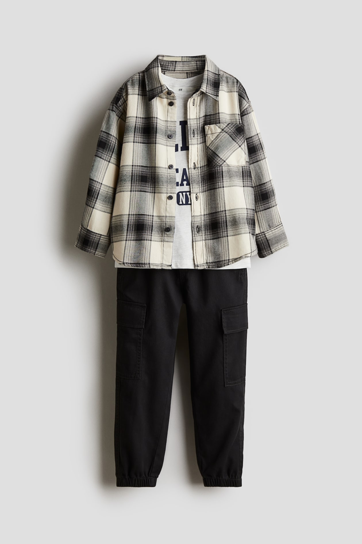 3-piece Cotton Set - Round Neck - Long sleeve - Gray melange 