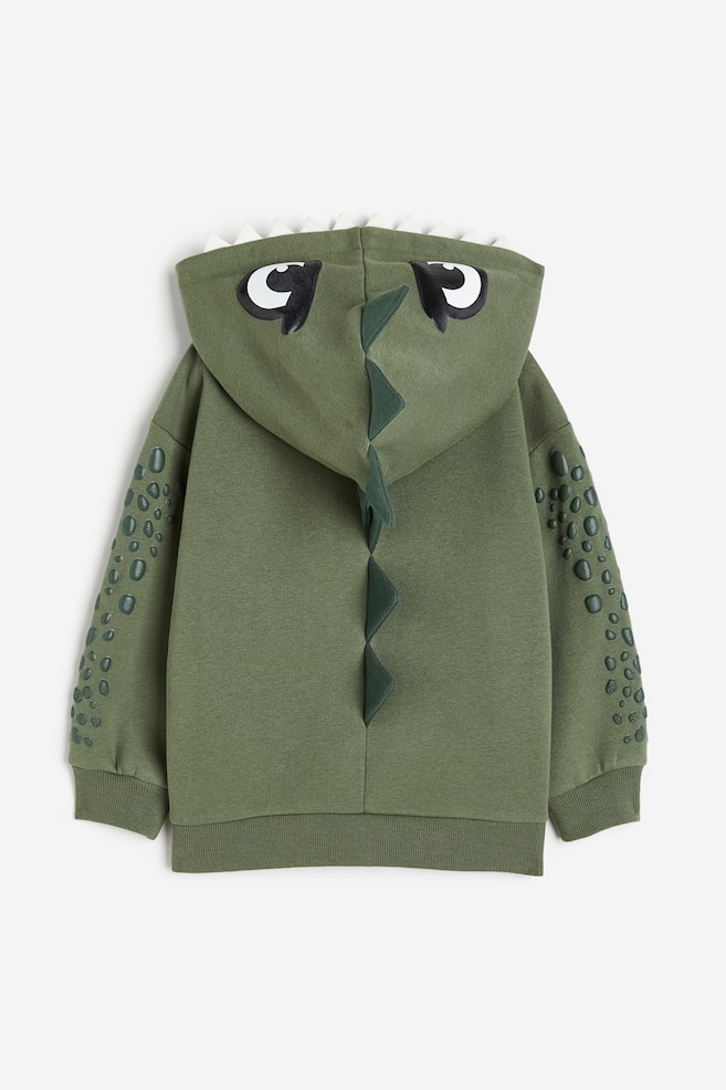 Appliquéd zip-through hoodie - Dark khaki green/Dinosaur - 4
