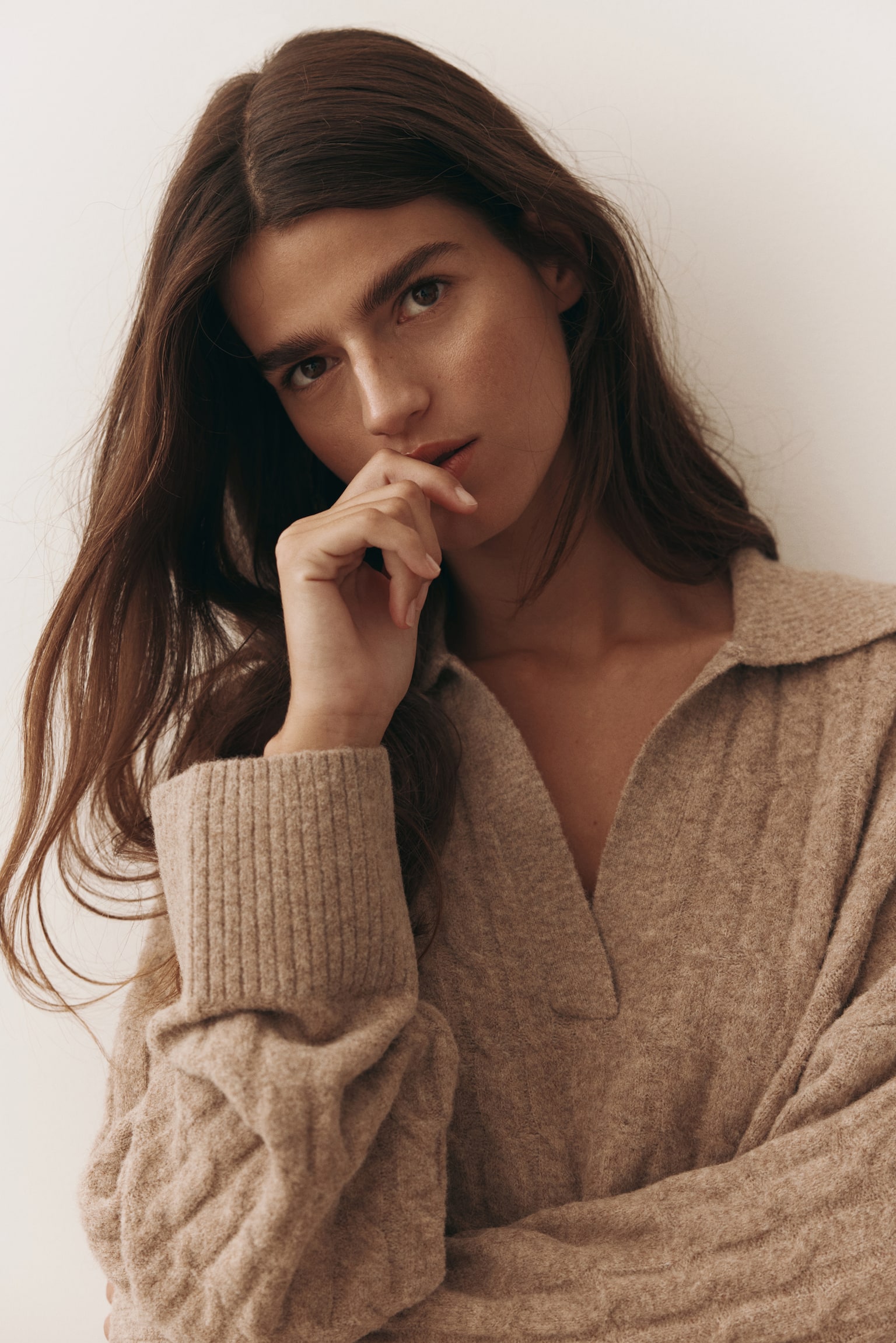 Pullover in maglia a trecce con colletto - Beige polvere/Grigio chiaro mélange/Beige/Beige - 2