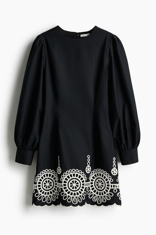 Vestido con bordado inglés - Negro/Blanco - 1