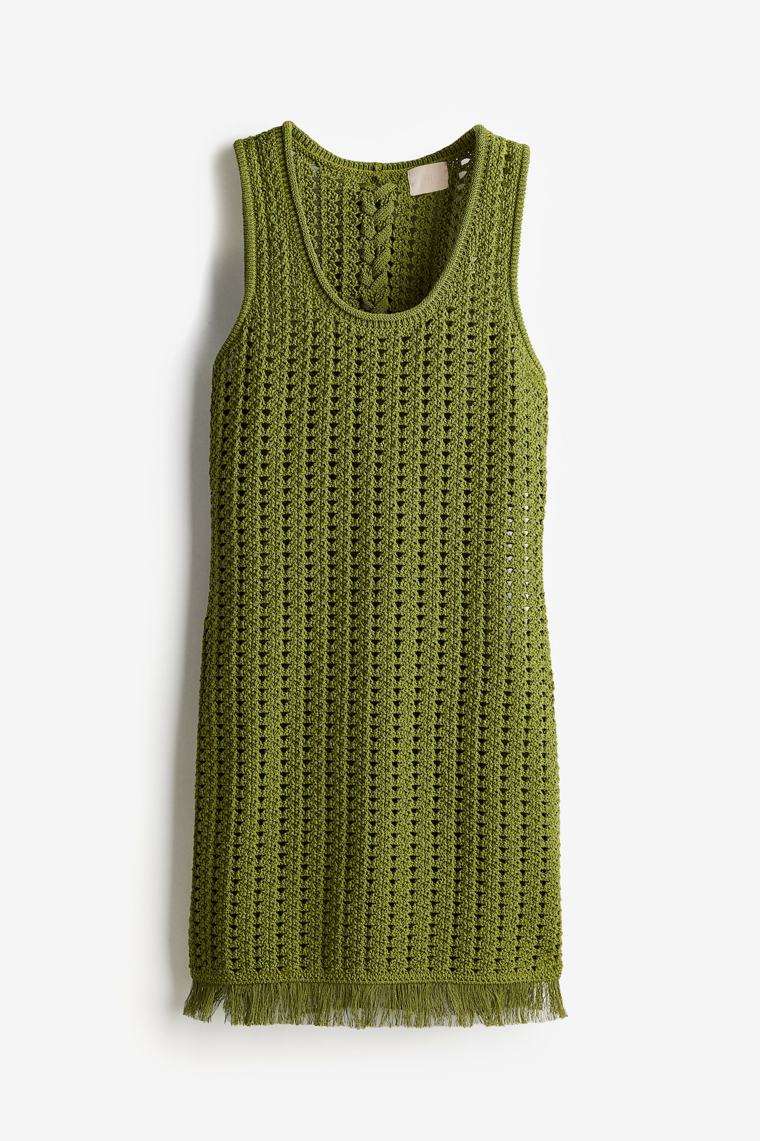 Crochet Look Dress - Olive green - 2