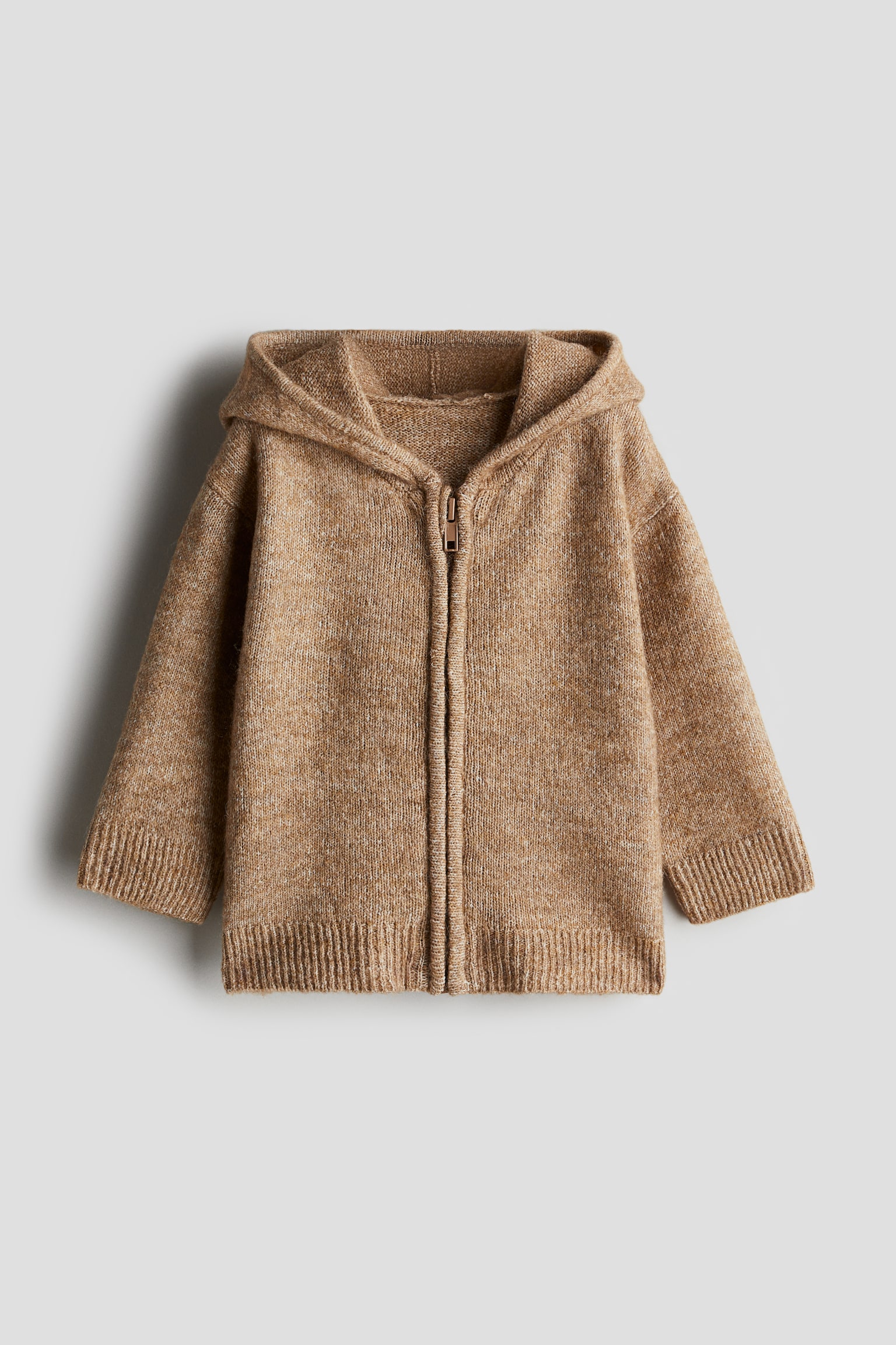 Hooded zip-through cardigan - Light brown/Dark grey - 1