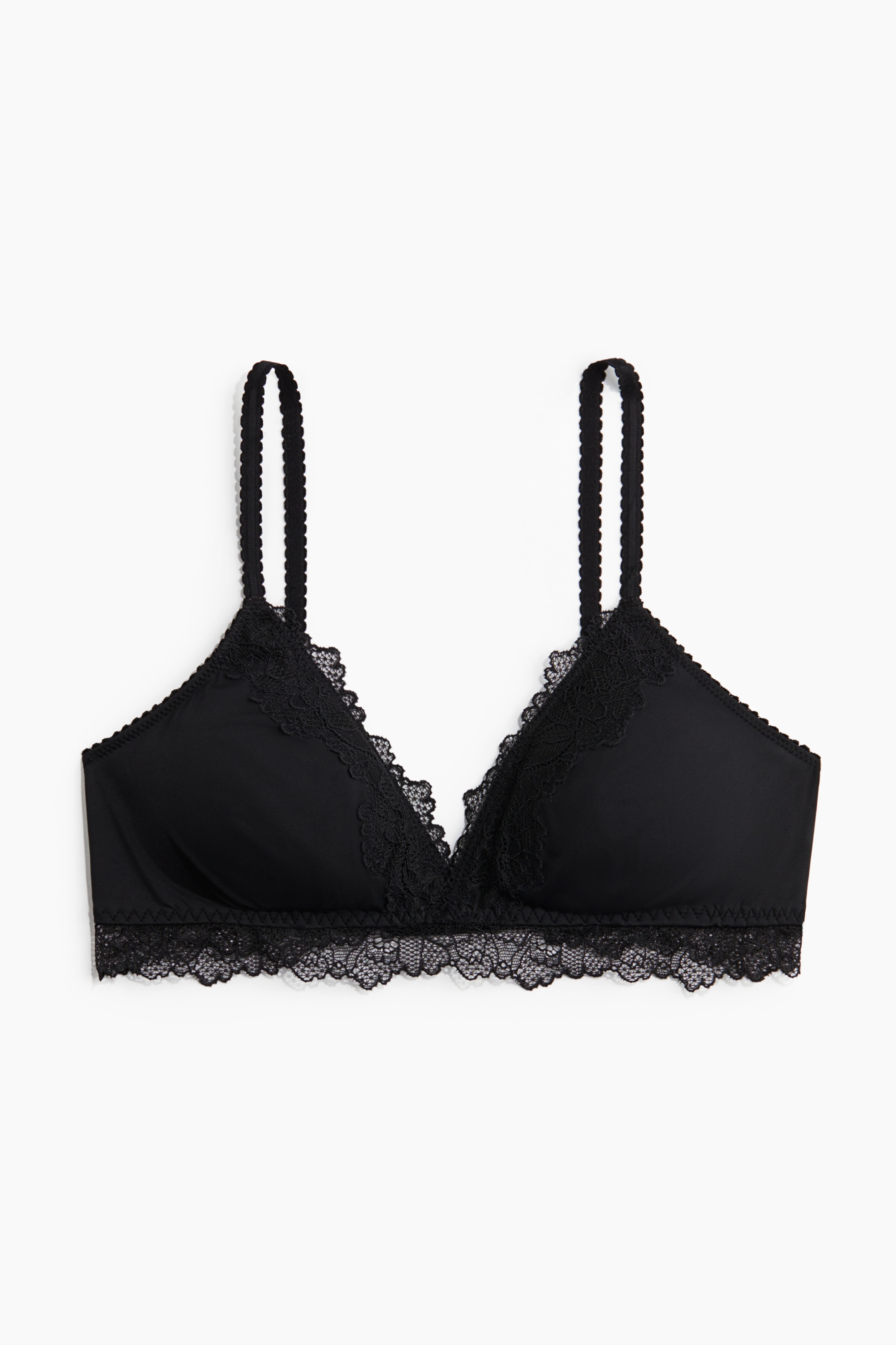 Sutiã macio almofadado em microfibra e renda - Preto/Preto/Creme