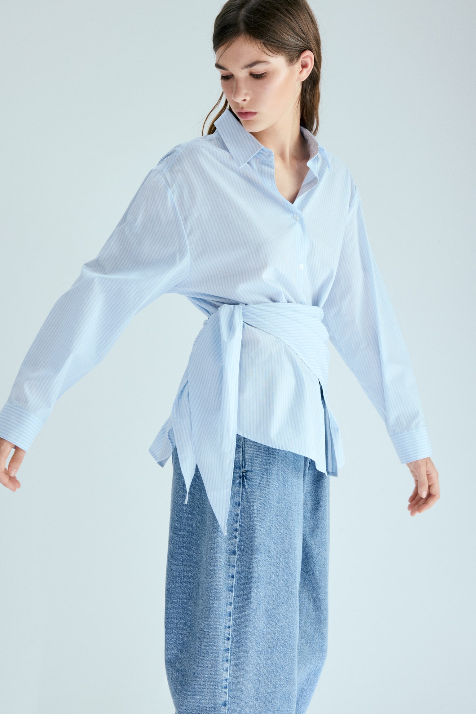 Chemise avec foulard - Bleu clair/rayé - 6