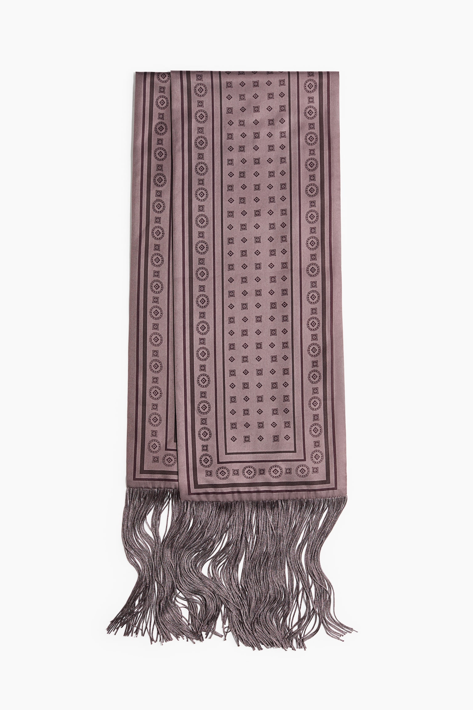 Scarf with Fringe - Taupe/patterned/Dark dusty blue/patterned - 1