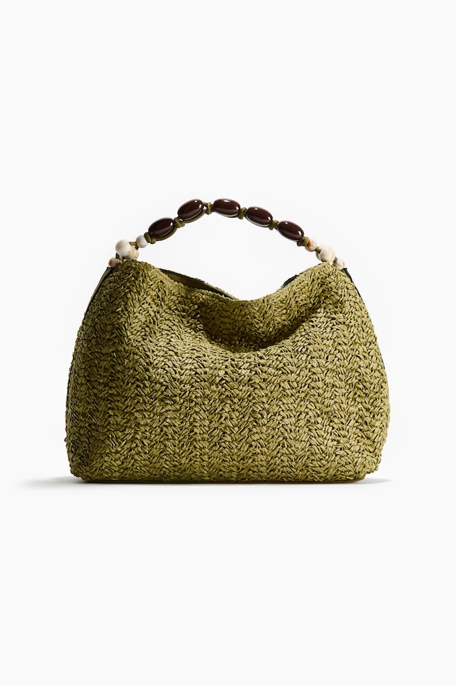 Sac porté épaule en paille-Vert olive - 1