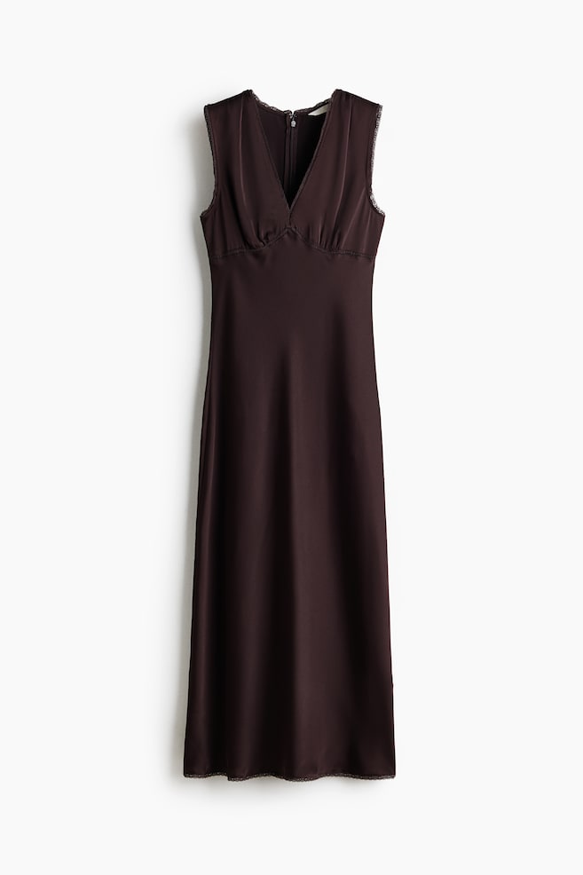 Vestido de satén sin mangas - Marrón oscuro/Amarillo claro/Floral - 1