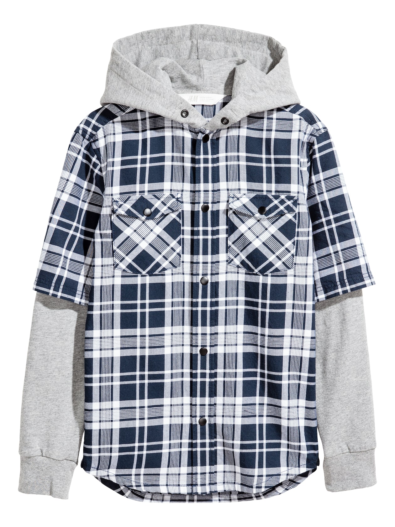 Hooded Shirt - Dark blue/plaid - Kids | H&M US