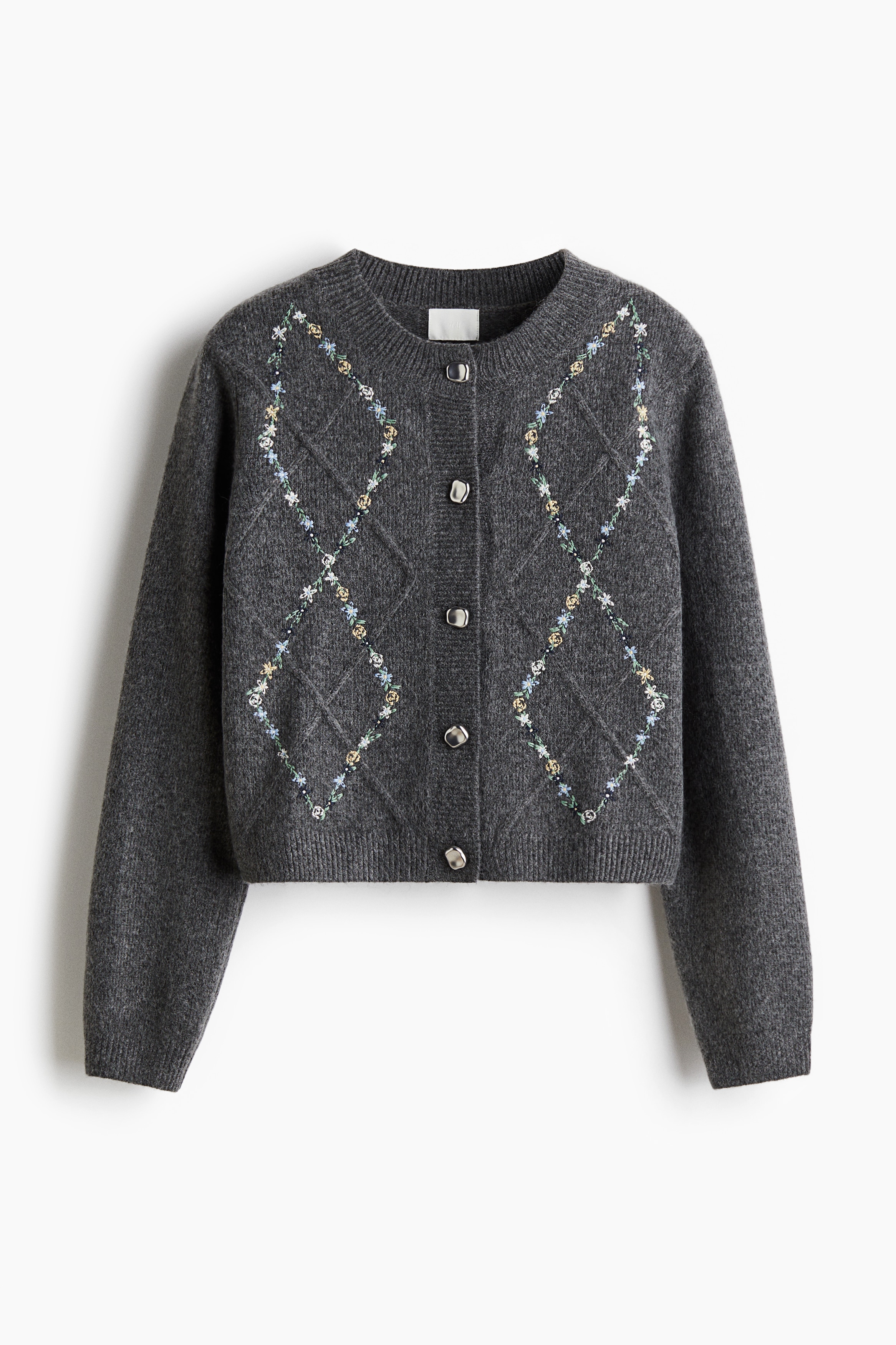 可愛い刺繍入りグレーのジャケットカーディガン ジャケット レディース セーター カレッジ ガーリー 大人かわいい