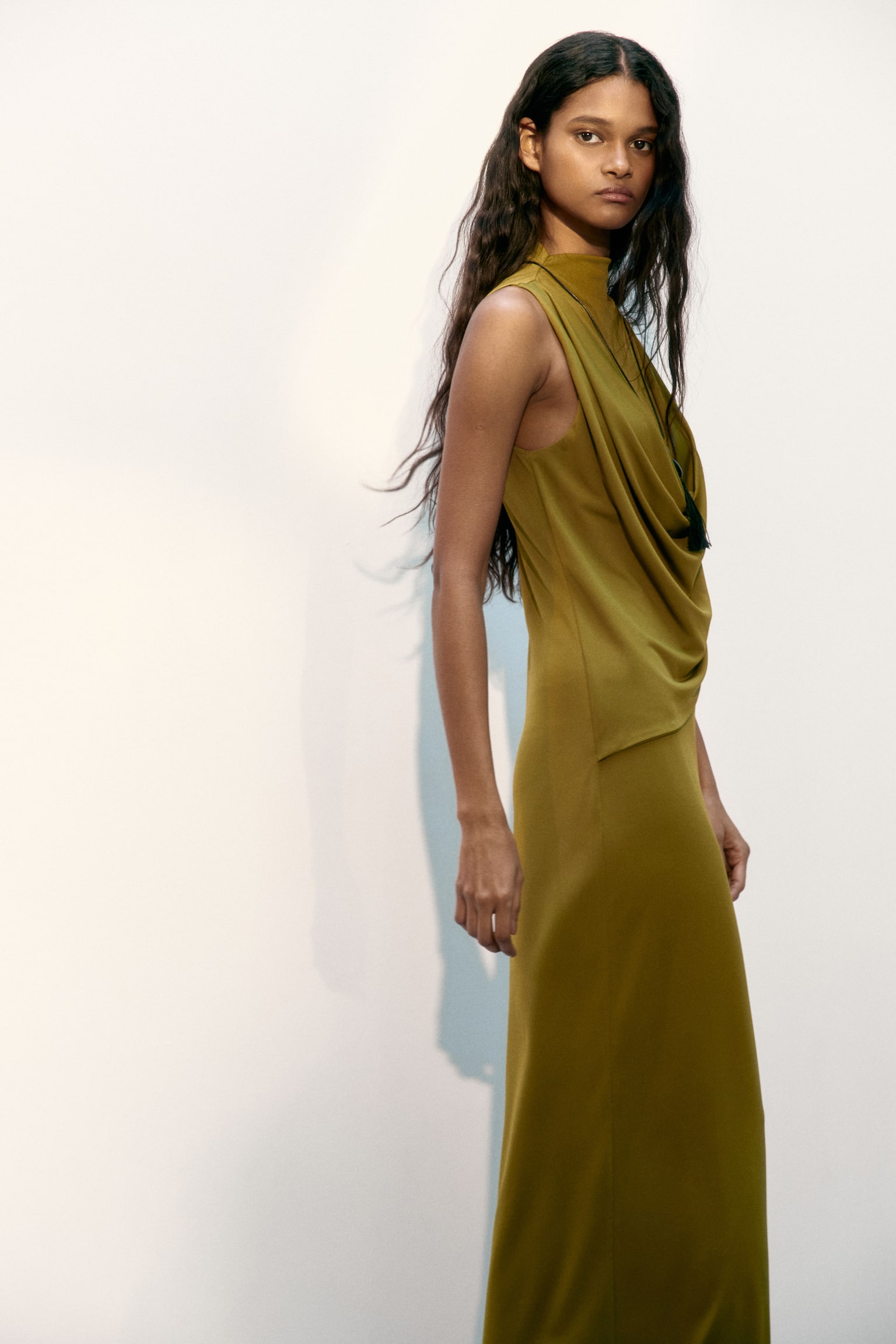Draped maxi dress - Olive green/Red - 5