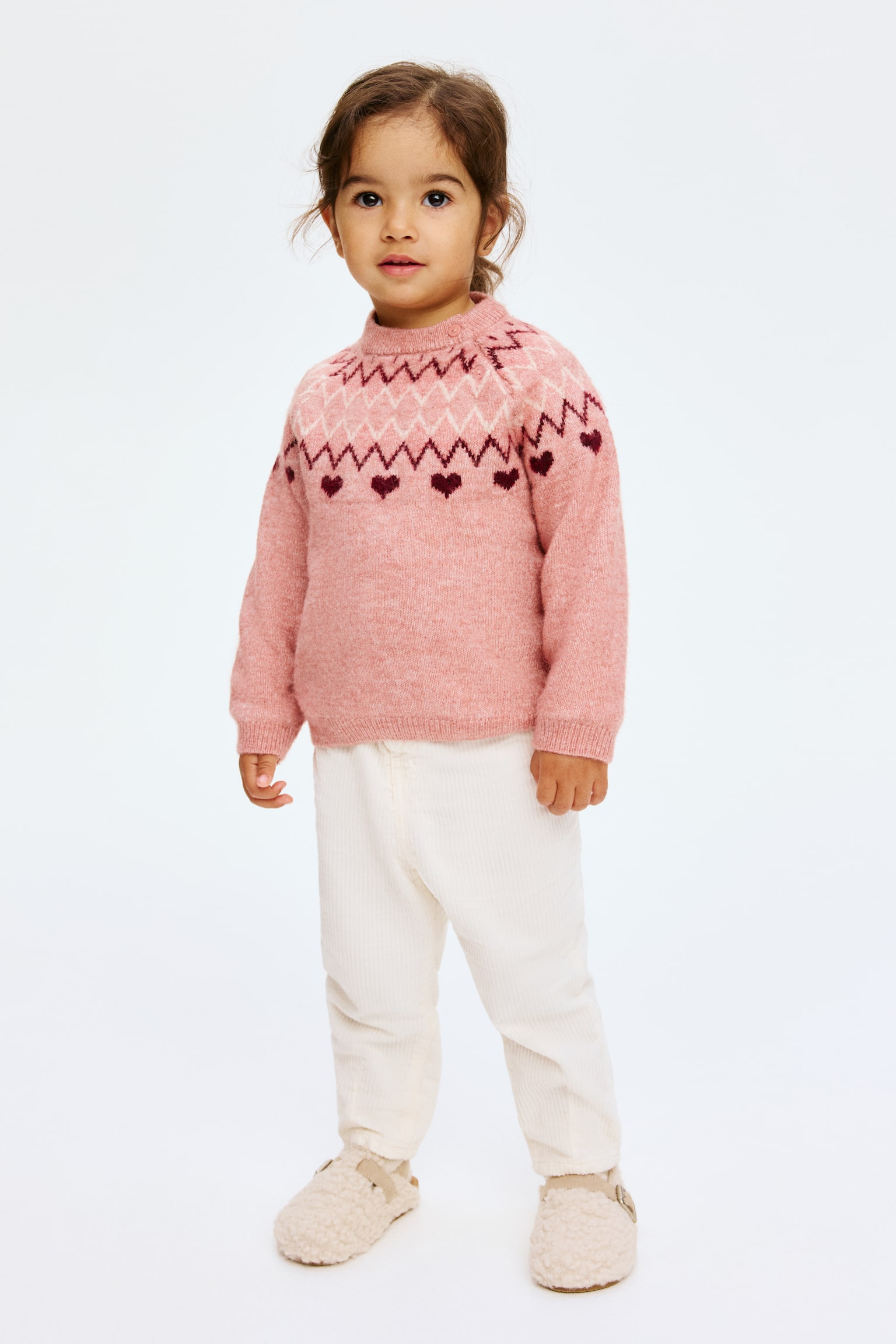 Jacquard-knit jumper - Light pink/Hearts/Light beige/Bows - 4