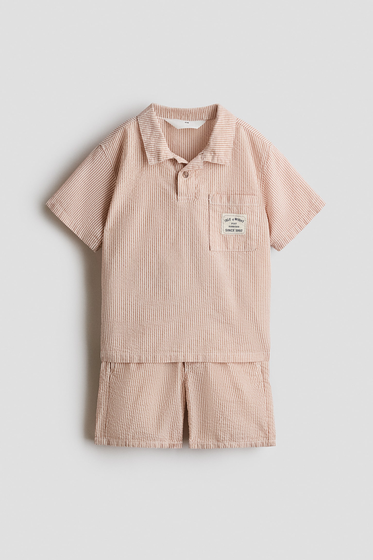 2-piece cotton seersucker set - Brown/Striped
