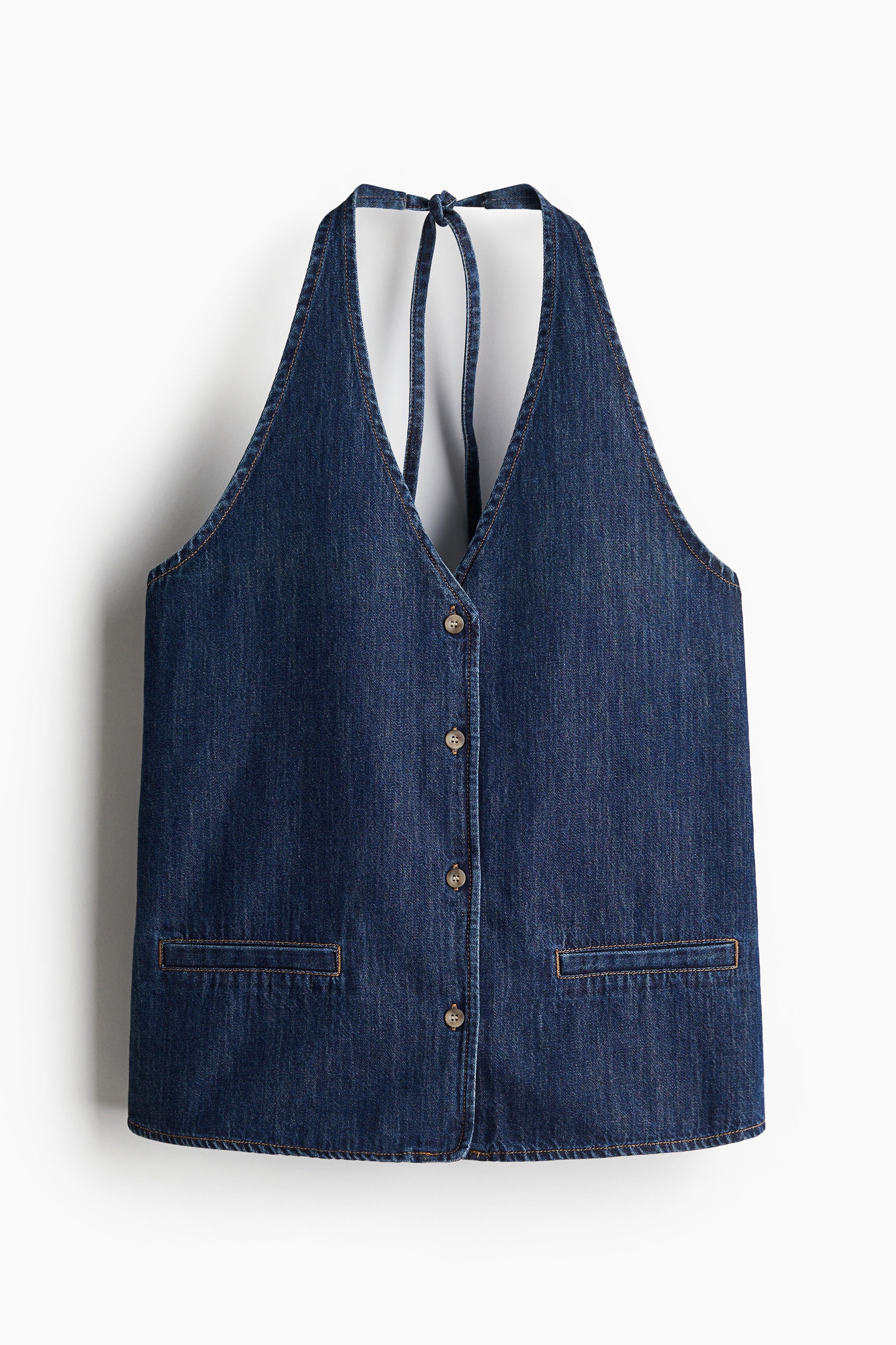 Halterneck-vest i denim - Mørk denimblå/Blek denimblå