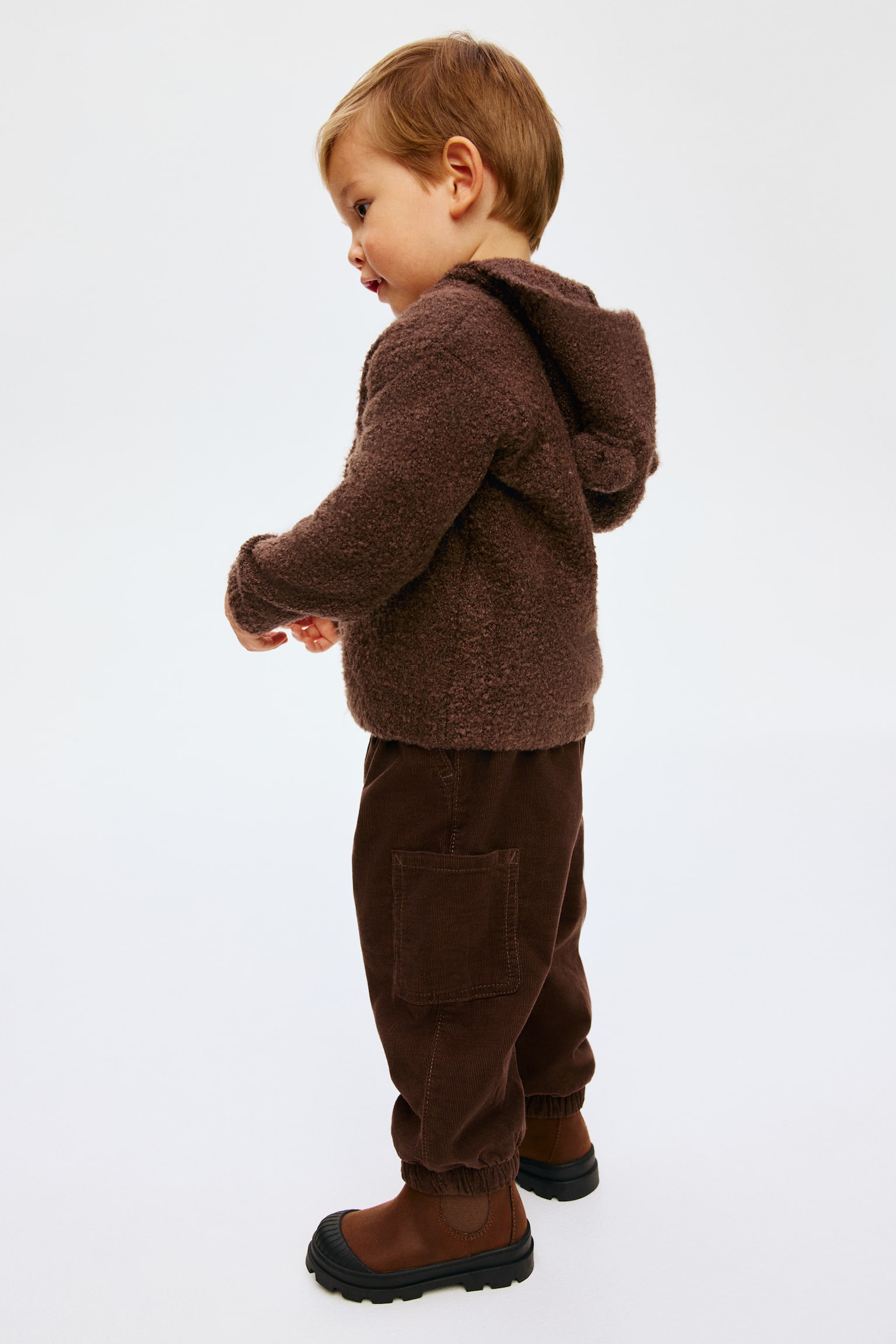 Hooded bouclé-knit cardigan - Brown/Light beige - 3