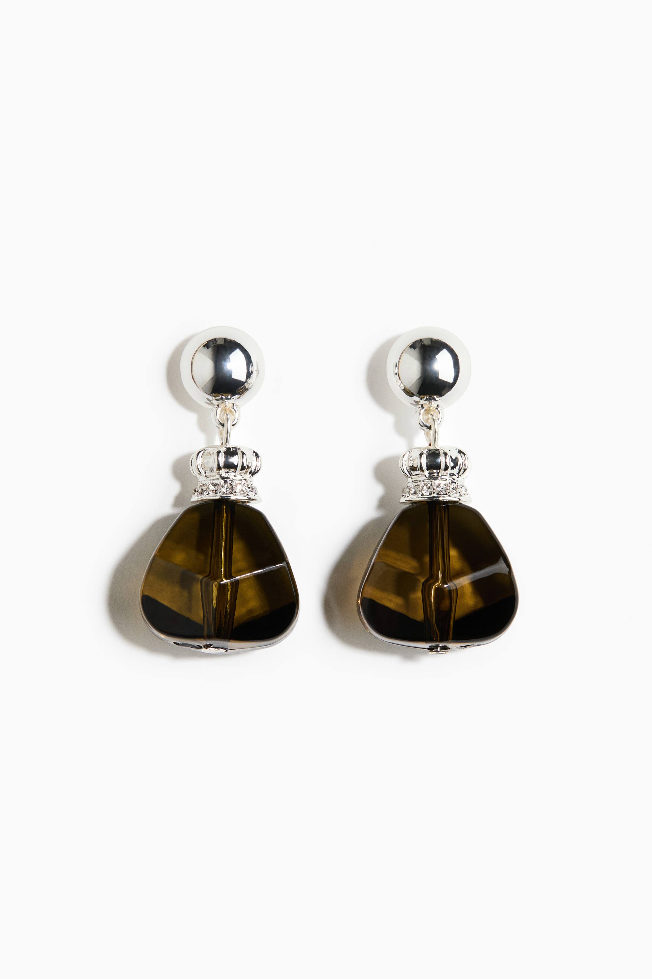 View larger image: Pendant earrings - Silver-coloured/Olive green - Ladies | H&M 1