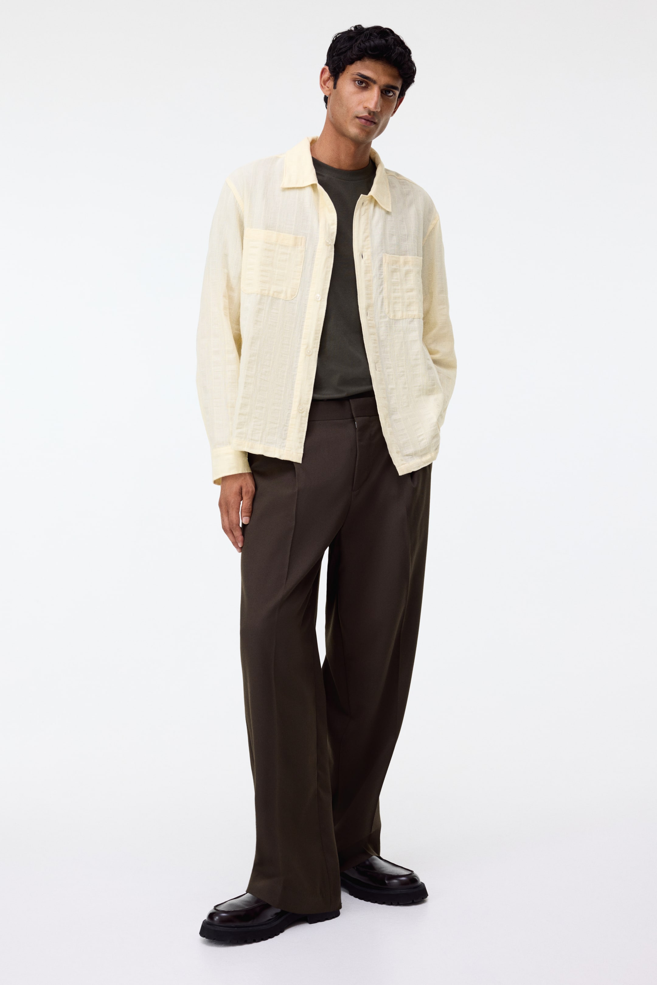 View larger image: Regular Fit Textured cotton shirt - Light yellow - Men | H&M IN 1