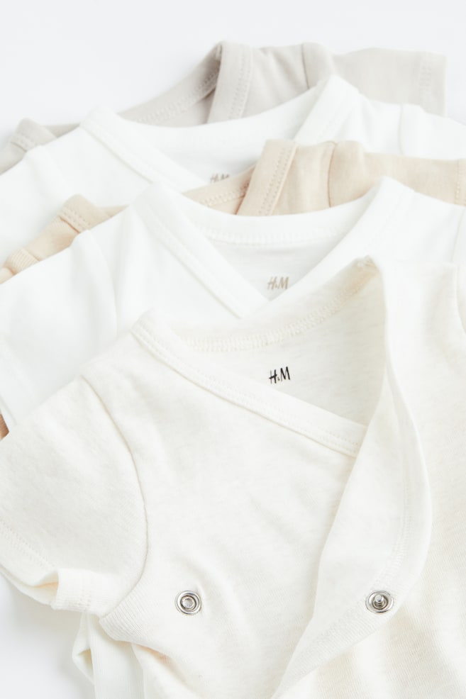 5-pack cotton bodysuits - Light beige/White/White - 3