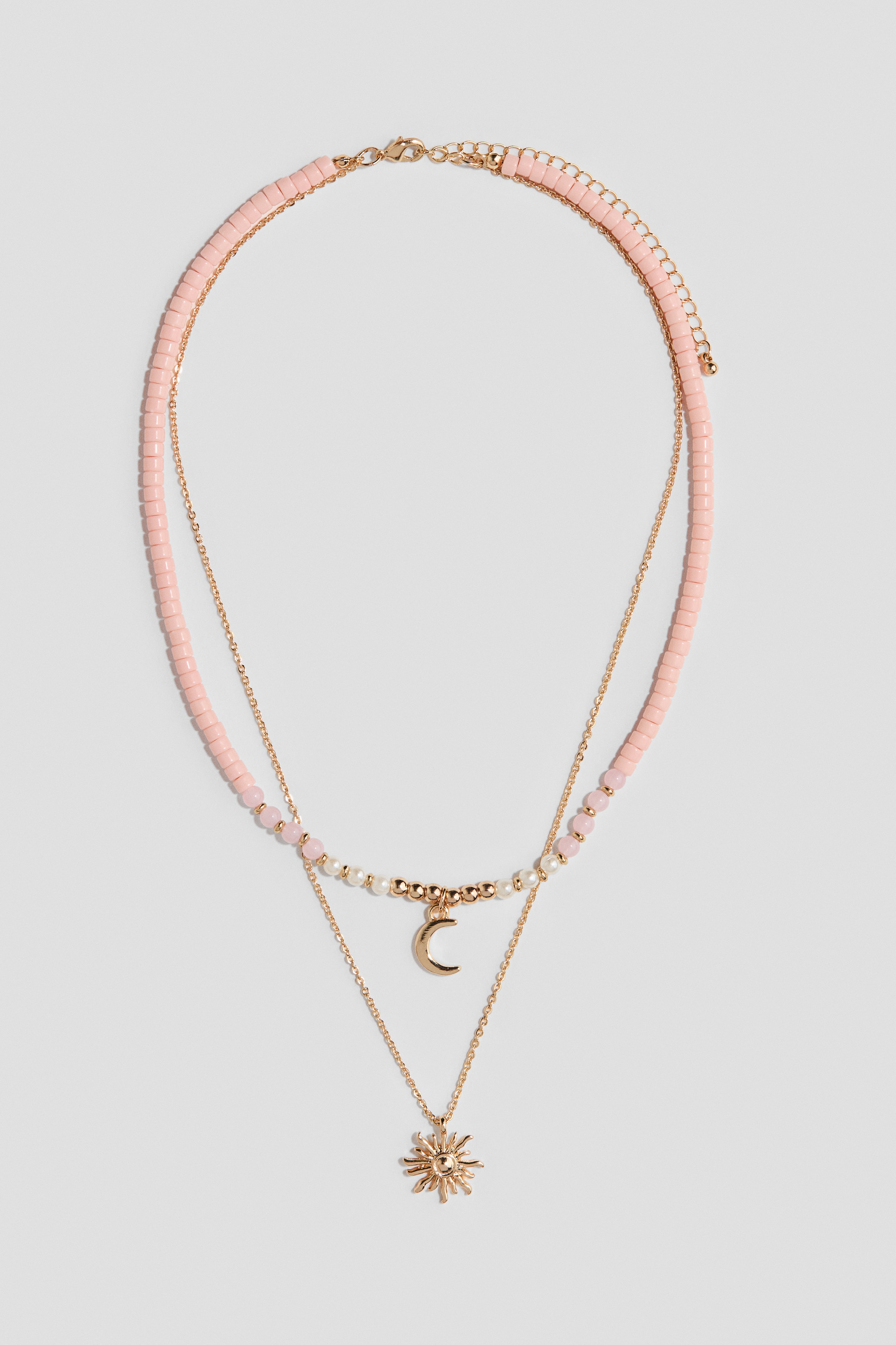 Two-strand charm necklace - Guld/Lys rosa/Guld/Blomster