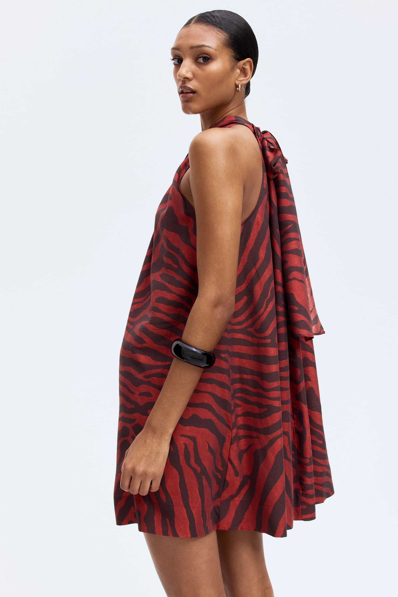 Tie-neck dress - Red/Zebra print/Brown/White/Floral - 1