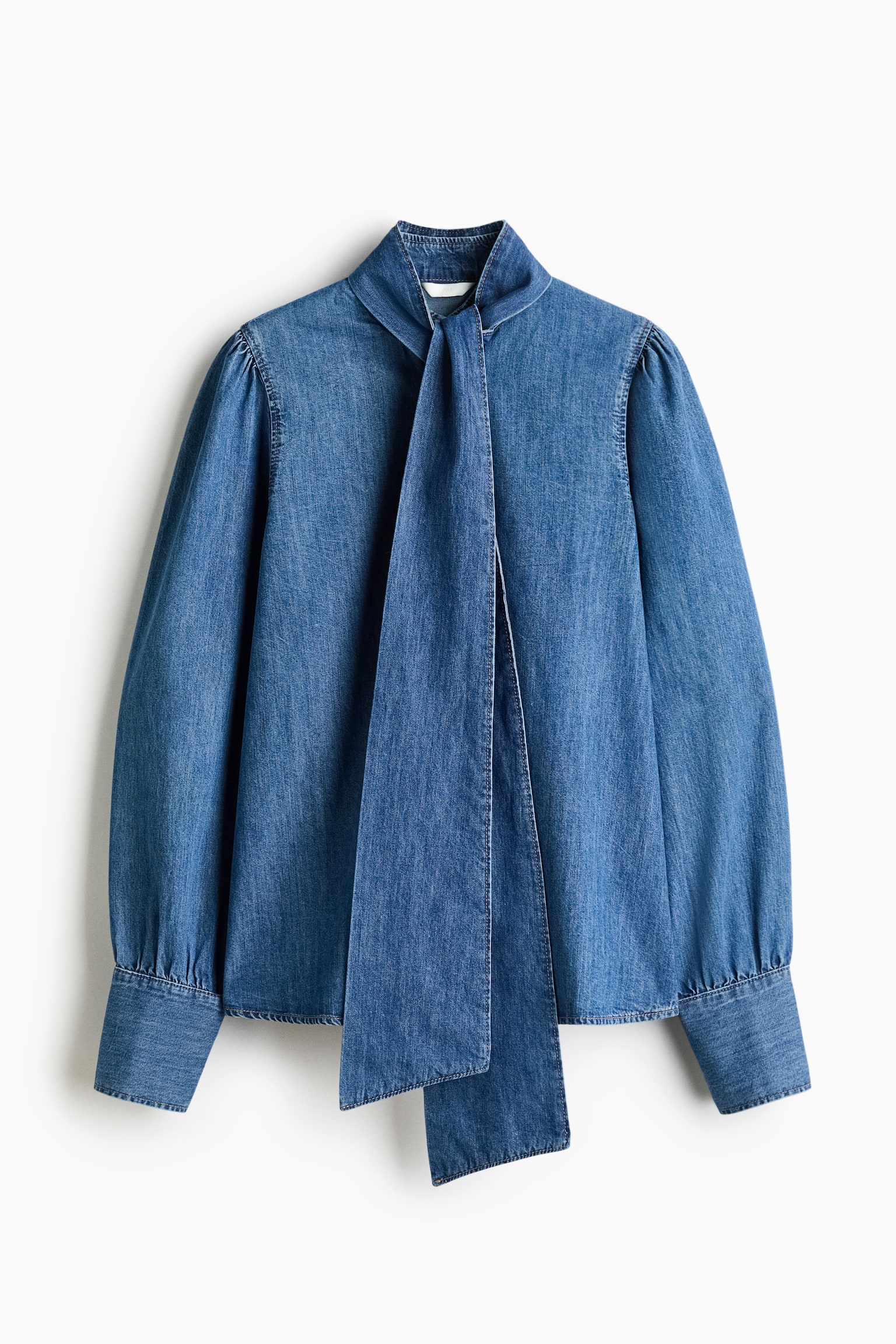 Blouse en denim avec écharpe - Bleu denim - 1