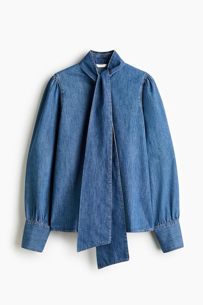 Blouse en denim avec écharpe - Bleu denim - 1