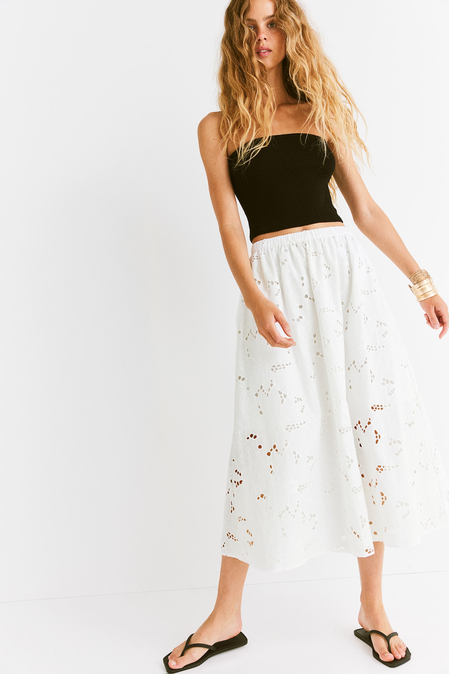 Broderie anglaise skirt - White - 5