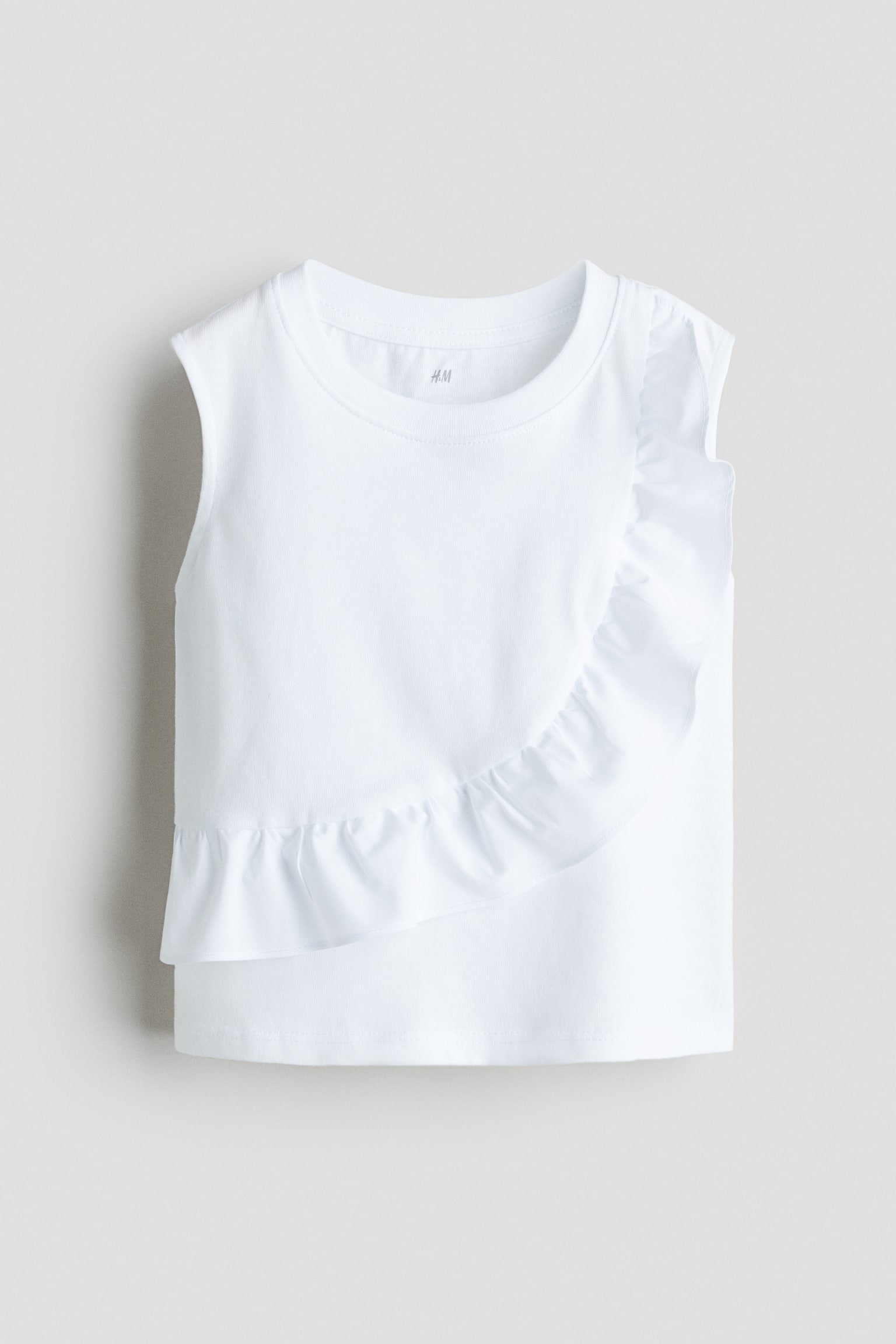 Áo cotton viền diềm nhún - Màu trắng/Màu tím nhạt