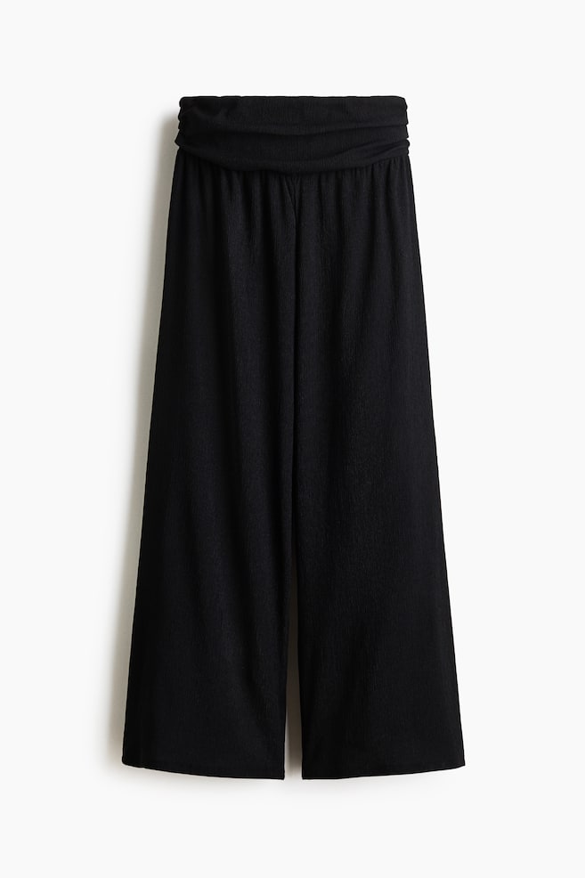 Wide-Leg Gathered-Waist Pants - Black/Light beige/patterned/Black/patterned/Dark purple - 1