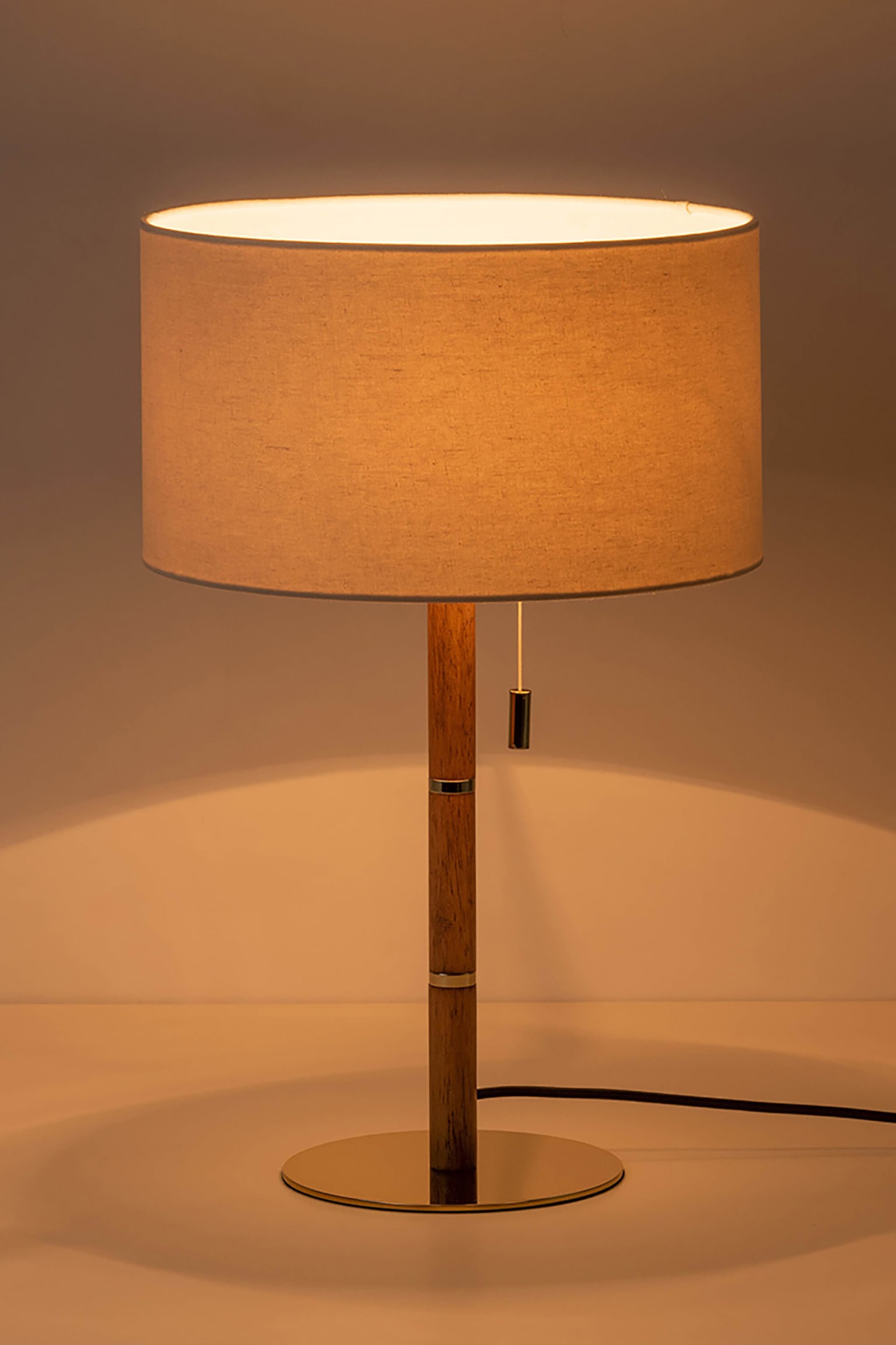 Wooden And Brass Disk Table Lamp - Brass and Wood - 3